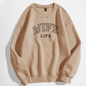 WIFE LIFE - Letter Print Thermal Lined Sweater